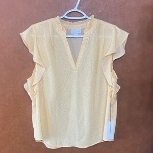 Liz Claiborne Pale Yellow Flutter Sleeve V-Neck Blouse